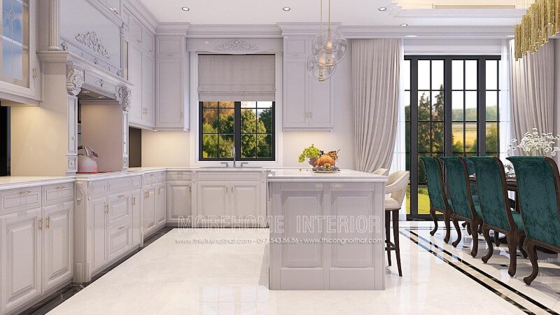 Thiết kế tủ bếp biệt thự cao cấp phong cách tân cổ điển sang trọng Thiết kế và sản xuất tủ bếp đẹp