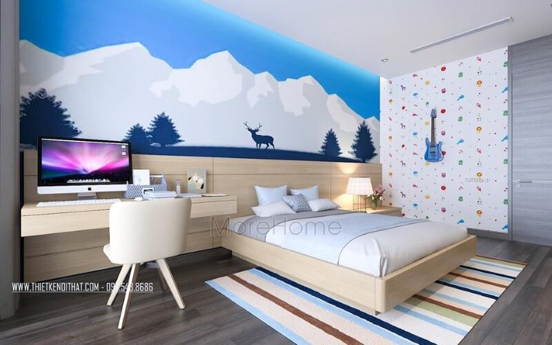 Tranh dán tường thiên nhiên sinh động, đẹp cho phòng con. Thiết kế phòng ngủ nhà phố