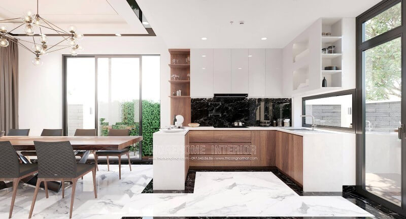 Mẫu tủ bếp cao cấp được thiết kế ấn tượng với sự phân chia khoa học mang lại sự thuận tiện cho người nấu. Tủ bếp hiện đại, tủ bếp chữ u, tủ bếp chữ i, tủ bếp chữ l