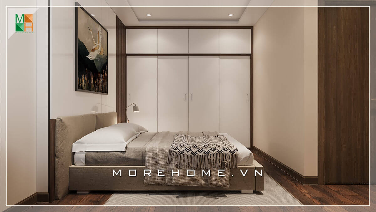 Mẫu phòng ngủ đơn giản nhưng đầy đủ tiện nghi này sẽ rất phù hợp với phòng ngủ có diện tích nhỏ như chung cư, nhà phố