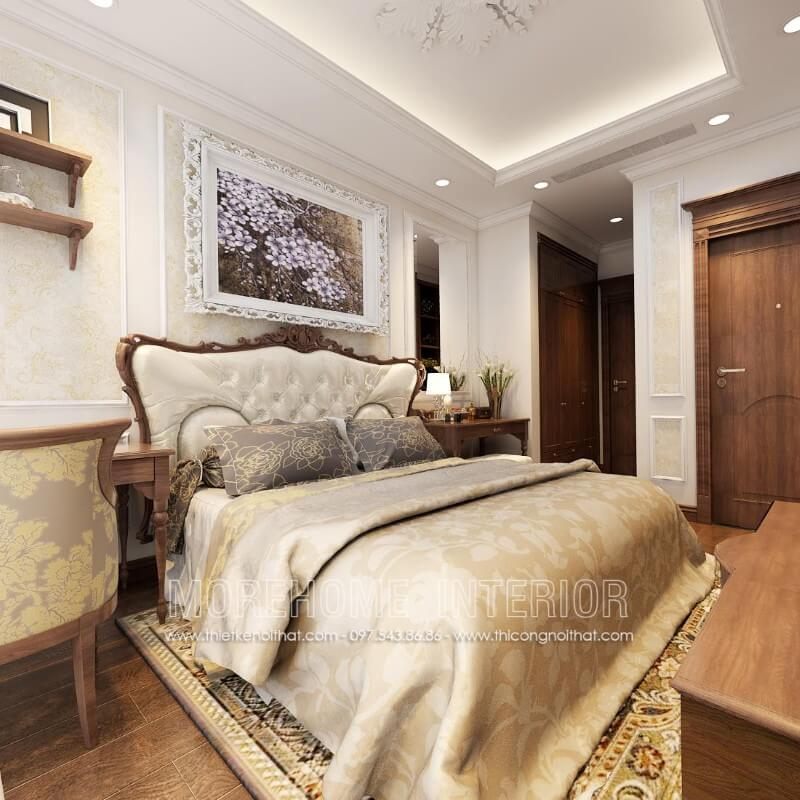 Trang trí phòng ngủ biệt thự cao cấp với giường ngủ gỗ tự nhiên