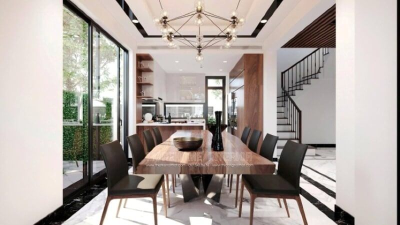 Xu hướng trang trí nội thất phòng ăn hiện đại với gỗ nguyên tấm ấn tượng