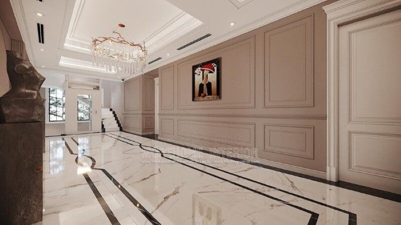 Trang trí hành lang đẹp ấn tượng với đèn treo tường pha lê cao cấp.