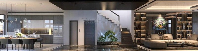 Sắp xếp nội thất biệt thự, nhà phố hiện đại, sang trọng với ý tưởng thiết kế phòng khách liền phòng bếp, ăn.