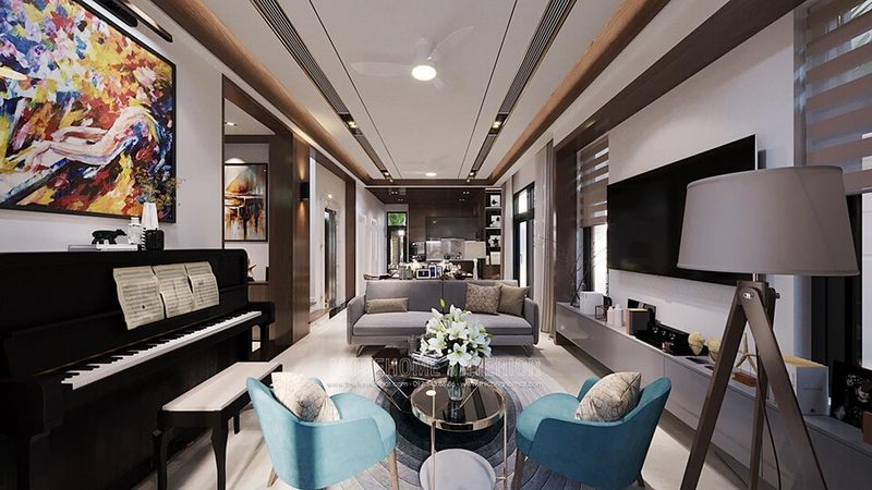 Trang trí nội thất hiện đại cho phòng khách nhà biệt thự