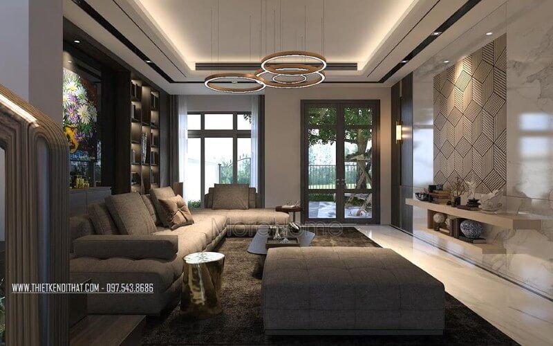Vẻ đẹp gần gũi, ấm cúng của bộ sofa hiện đại kiểu dáng góc chữ L tiện lợi thêm phần thu hút cho phòng khách chung cư, nhà phố hiện đại.