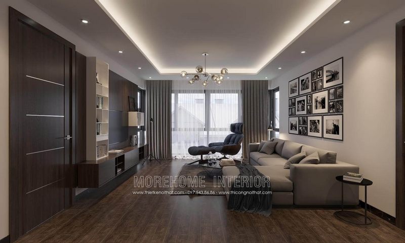 Cửa gỗ phòng khách, cánh cửa có chạy nẹp inox sáng màu theo bề ngang cửa MH11