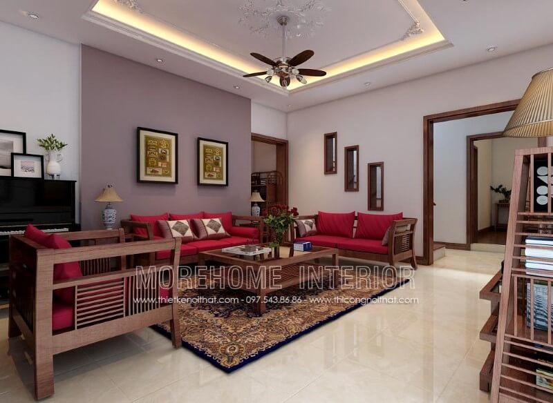 Sofa tân cổ điển gỗ tự nhiên bọc nỉ cao cấp